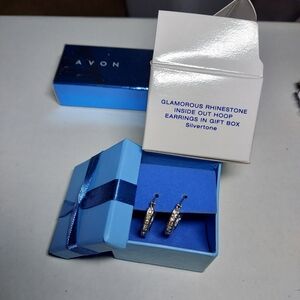 Vintage Avon Glamorous Rhinestine Inside Out Hoop Earring Gift Box